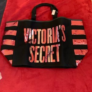 Victorias Secret Tote Canvas Bag Sequin Stripes